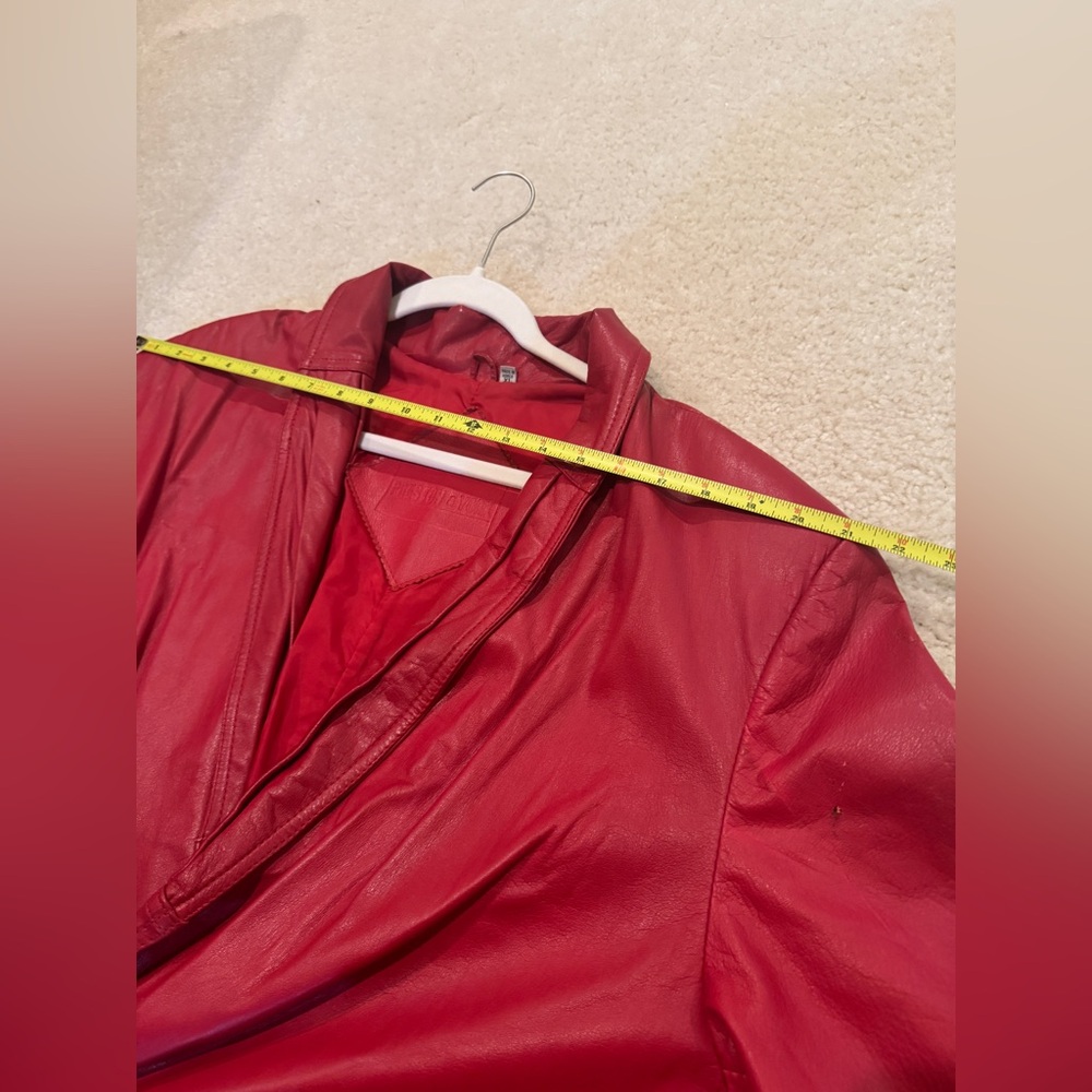 Y2K Preston & York Geniune  leather  full length Chrismats Red  jacket XL - Picture 14 of 14